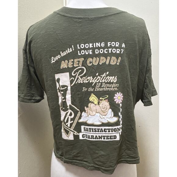Boys Lie Green Women's Crop Tee T Shirt Cherub Meet Cupid! 100% Cotton - Size Sm - Picture 3 of 5